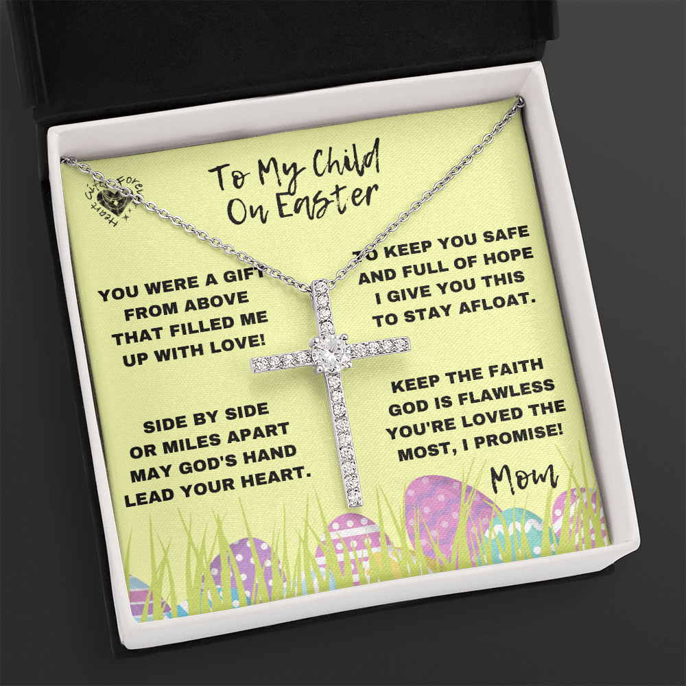 Easter Cross Pendant For Daughter in Two Tone Gift Box