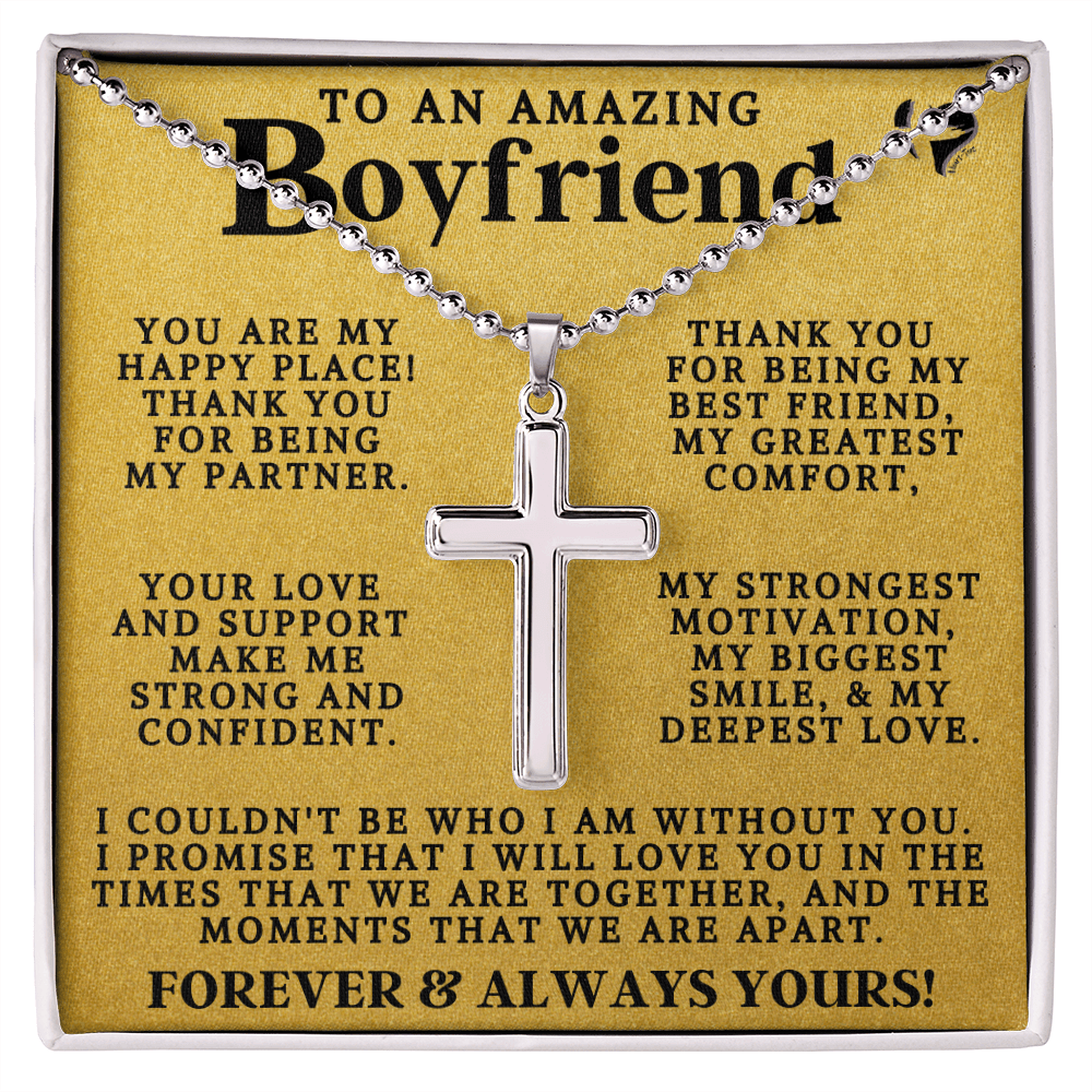 Boyfriend My Happy Place Cross Ball Chain Jewelry Two Toned Box 