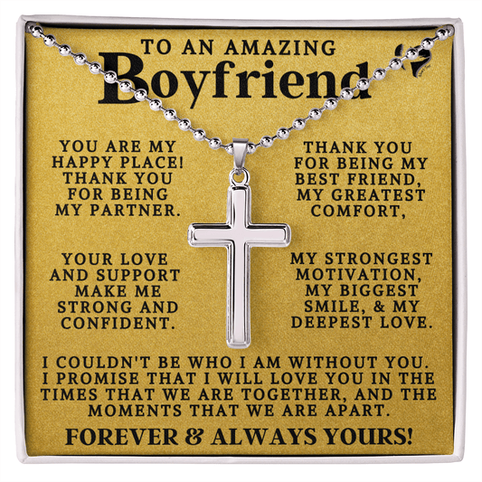Boyfriend My Happy Place Cross Ball Chain Jewelry Two Toned Box 