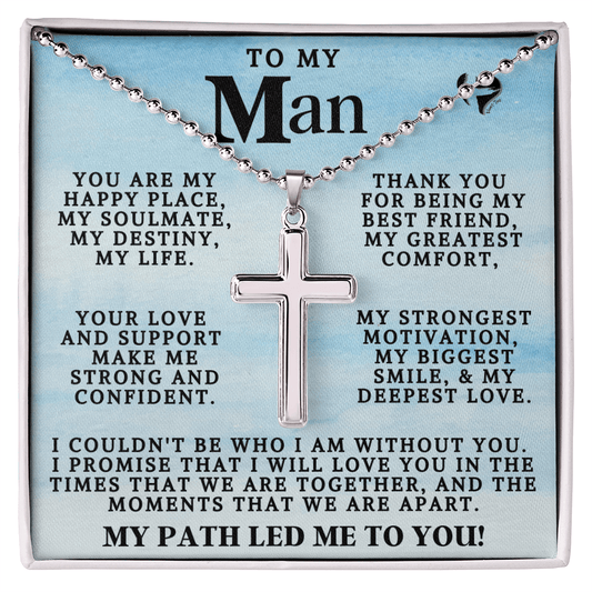 My Man - My Happy Place - Cross Ball Chain Jewelry Two Toned Box 