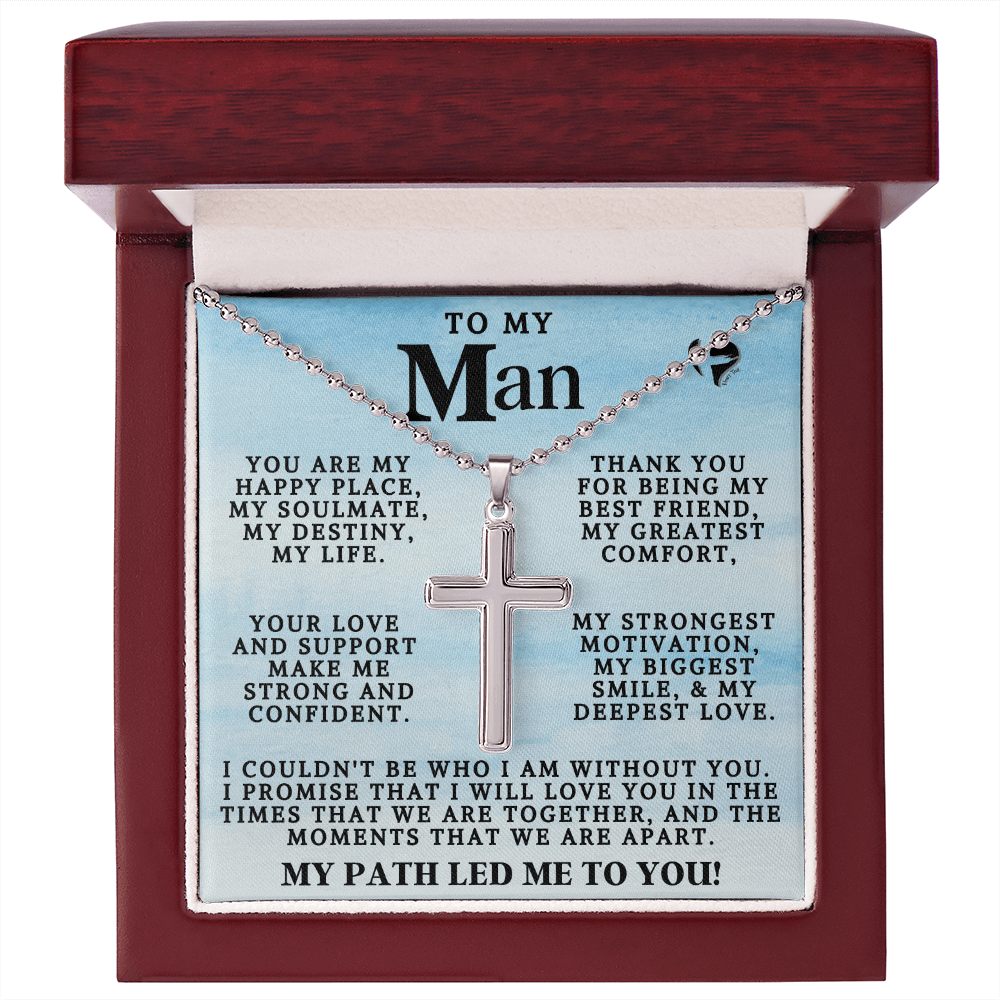 My Man - My Happy Place - Cross Ball Chain Jewelry Mahogany Style Luxury Box (w/LED) 