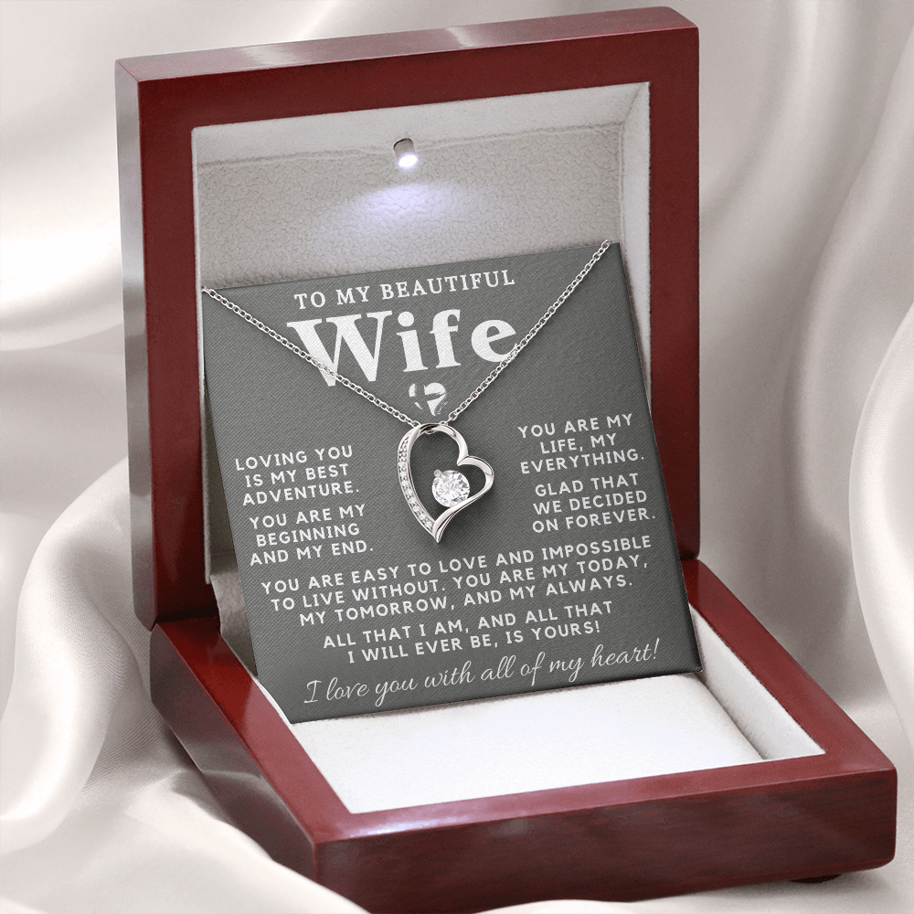 Wife - My Everything - Forever Love Heart Necklace HGF#98FLa-2 Jewelry 14k White Gold Finish Luxury Box 
