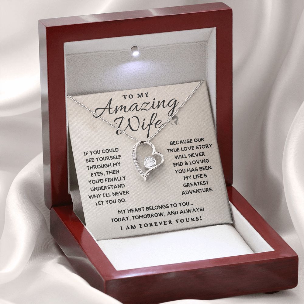 Wife - True Love Never Ends - Heart Necklace HGF#110v5b Jewelry 14k White Gold Finish Luxury Box 