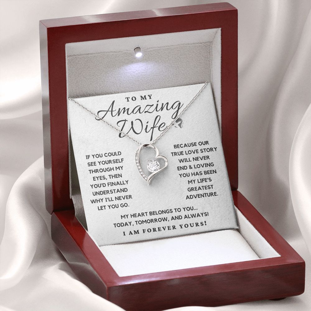 Amazing Wife - Our True Love Story - Forever Heart Necklace HGF#110v5 Jewelry 14k White Gold Finish Luxury Box 