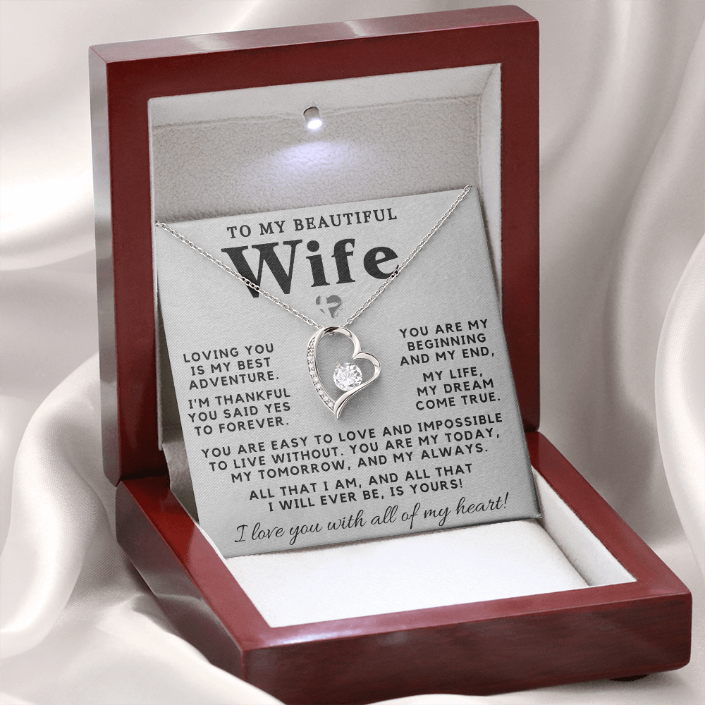 My Wife - My Best Adventure - Forever Love Heart Necklace HGF#98FLb Jewelry 14k White Gold Finish Luxury Box 