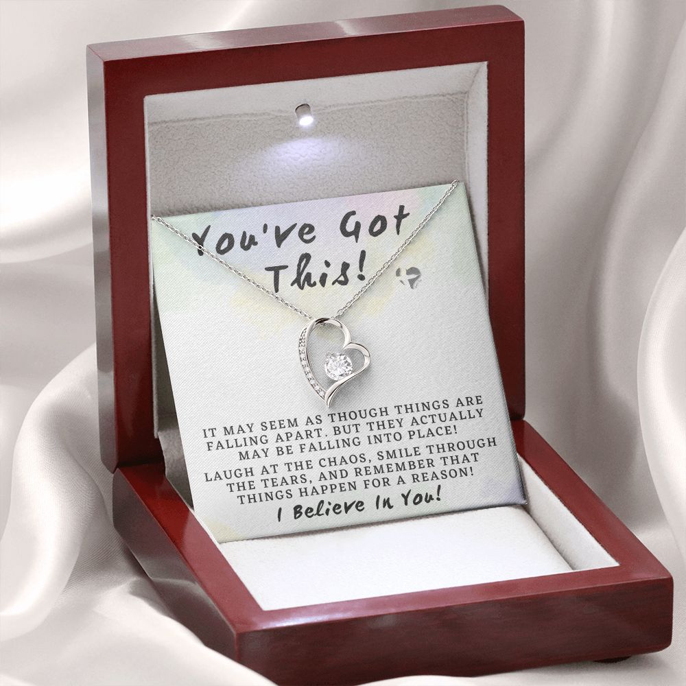 You Got This - Forever Love Heart Necklace HGF#160FL Jewelry 14k White Gold Finish Luxury Box 