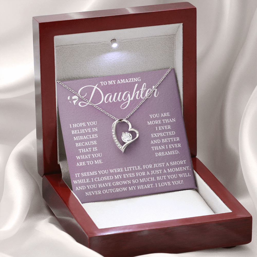 Daughter - My Miracle - Forever Love Heart Necklace HGF#126FL Jewelry 14k White Gold Finish Luxury Box 