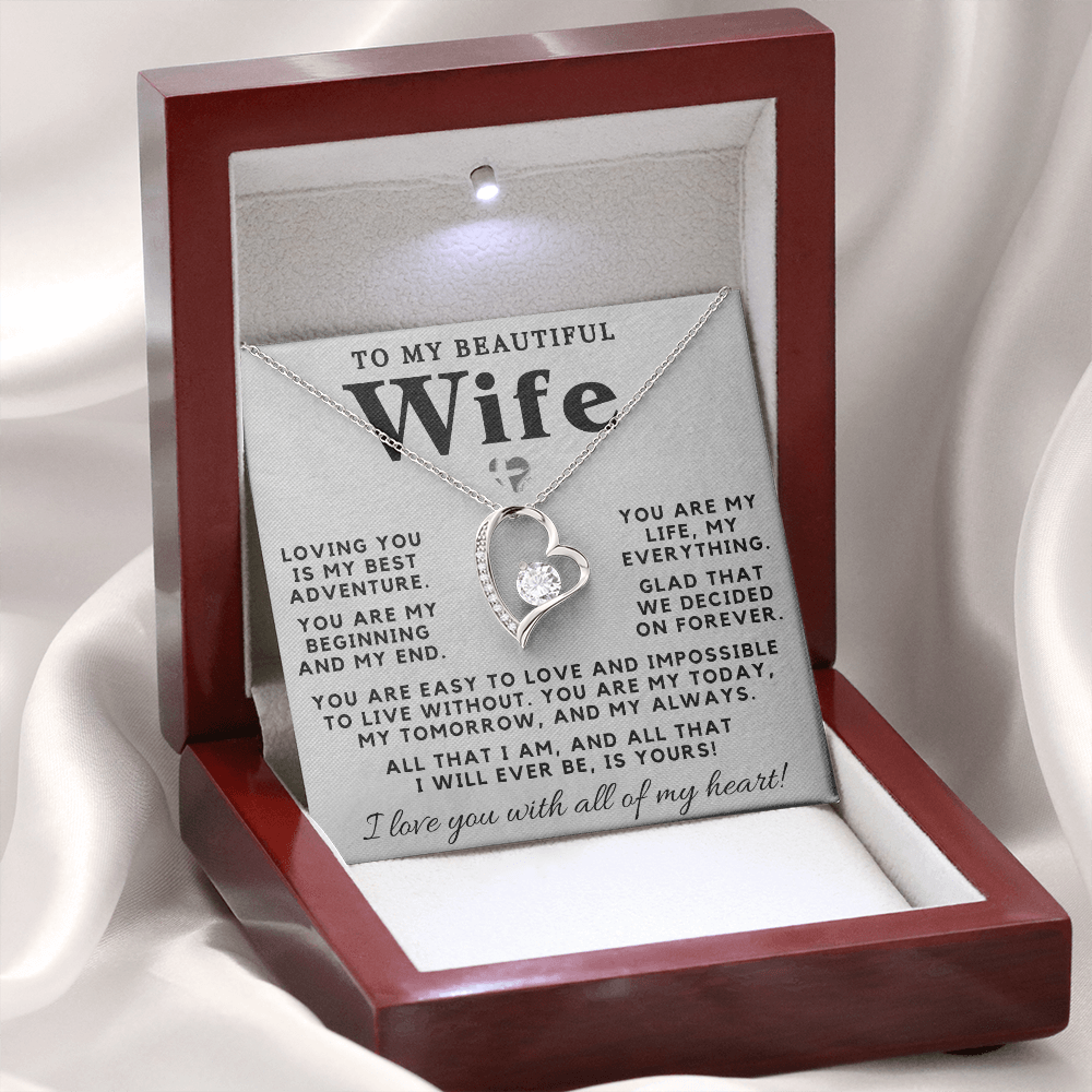 My Wife - My Life My Everything - Forever Love Heart Necklace HGF#98FL Jewelry 14k White Gold Finish Luxury Box 