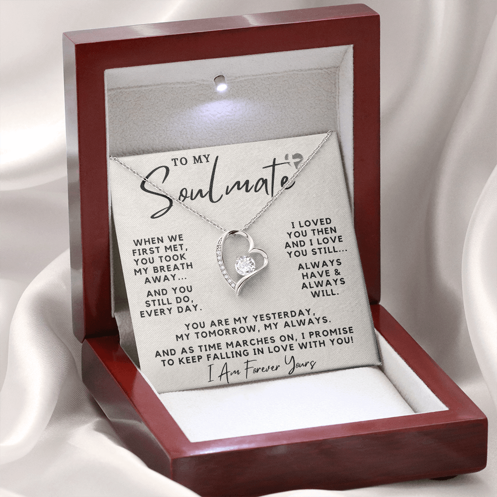 Soulmate - Always Have Always Will - Forever Love Heart Necklace HGF#100FL Jewelry 14k White Gold Finish Luxury Box 