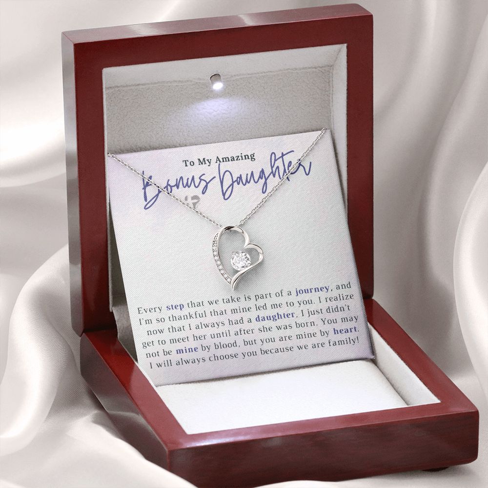 Bonus Daughter - Mine By Heart - Love Necklace HGF#201b2FL Jewelry 14k White Gold Finish Luxury Box 