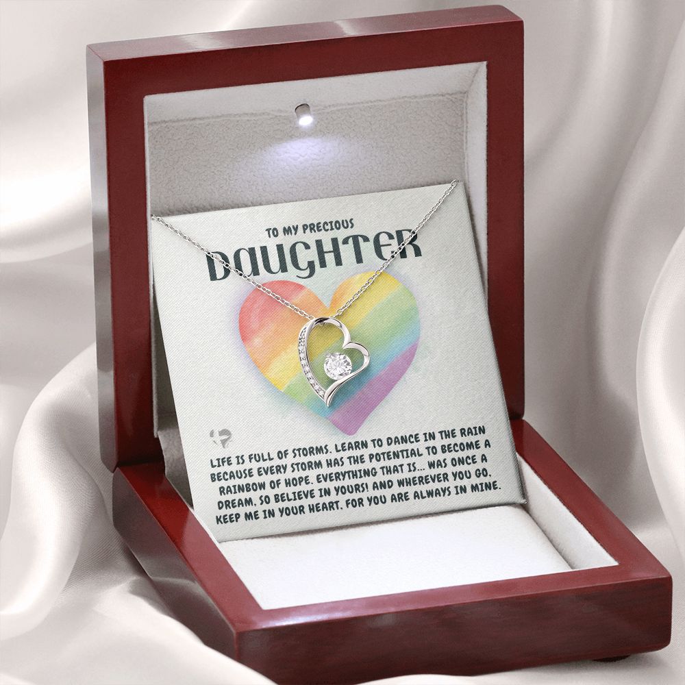 Precious Daughter - Storms Bring Rainbows - Love Heart Necklace HGF#199FL Jewelry 14k White Gold Finish Luxury Box 