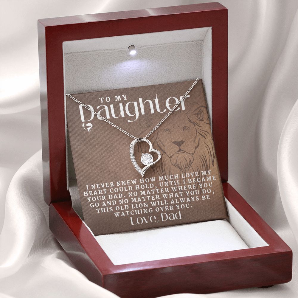 Daughter - This Old Lion - Forever Love Heart Necklace HGF#156FL R Jewelry 14k White Gold Finish Luxury Box 
