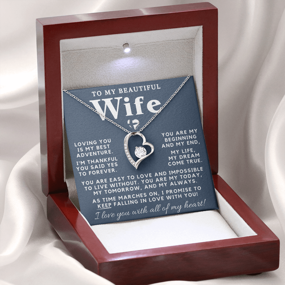 Wife - My Dream Come True - Forever Love Heart Necklace HGF#98FLcb-2 Jewelry 14k White Gold Finish Luxury Box 