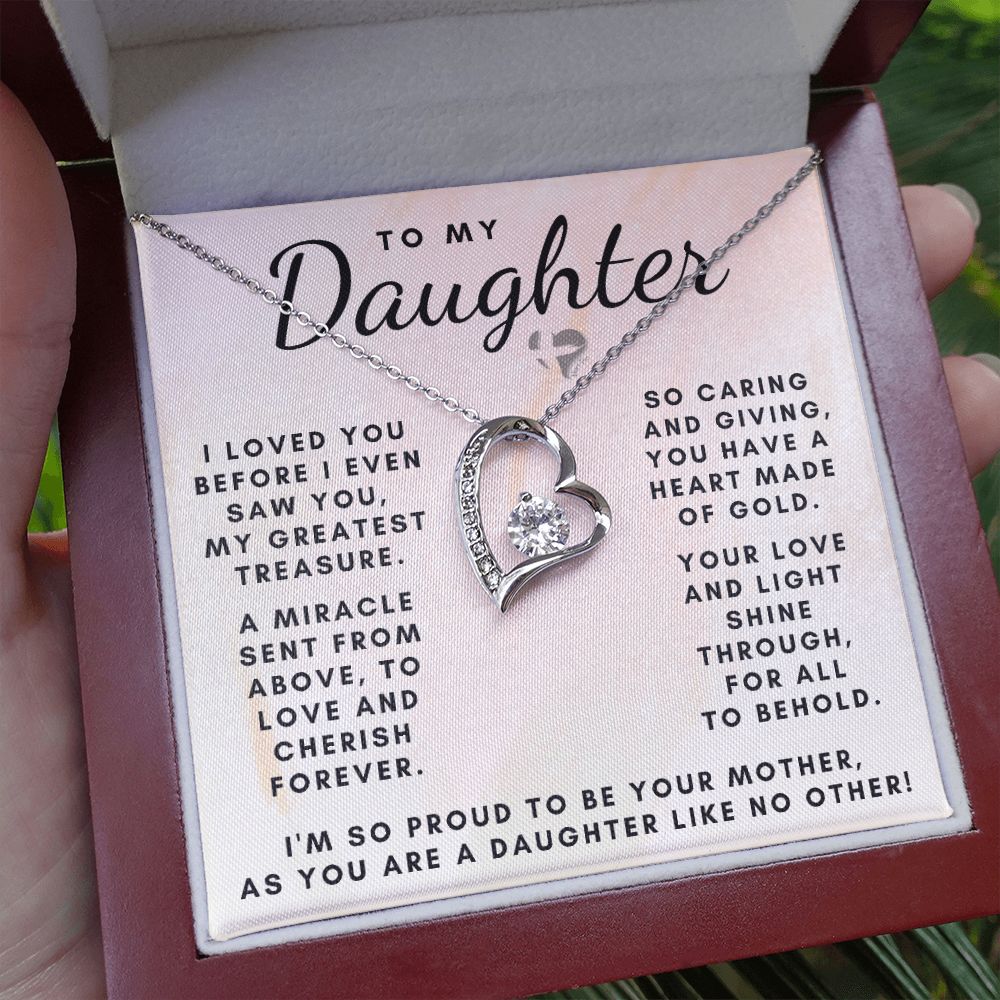 Daughter - Mom's Greatest Treasure - Forever Love Heart Necklace HGF#155FL Jewelry 