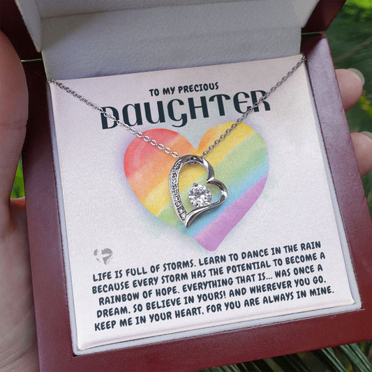 Precious Daughter - Storms Bring Rainbows - Love Heart Necklace HGF#199FL Jewelry 