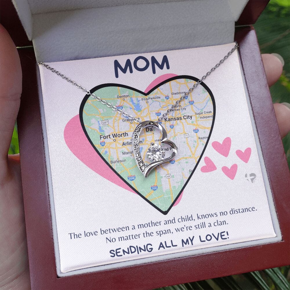 HGF#258FL Mom - Love Knows No Distance Forever Love Heart Necklace Jewelry 