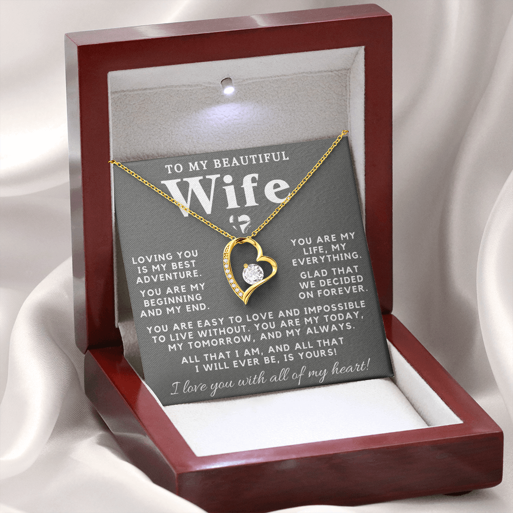 Wife - My Everything - Forever Love Heart Necklace HGF#98FLa-2 Jewelry 18k Yellow Gold Finish Luxury Box 