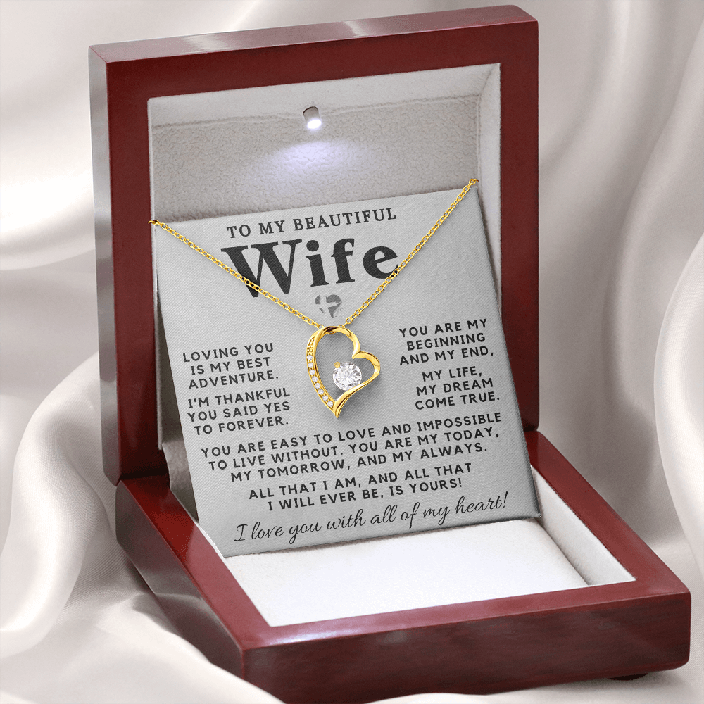My Wife - My Best Adventure - Forever Love Heart Necklace HGF#98FLb Jewelry 18k Yellow Gold Finish Luxury Box 
