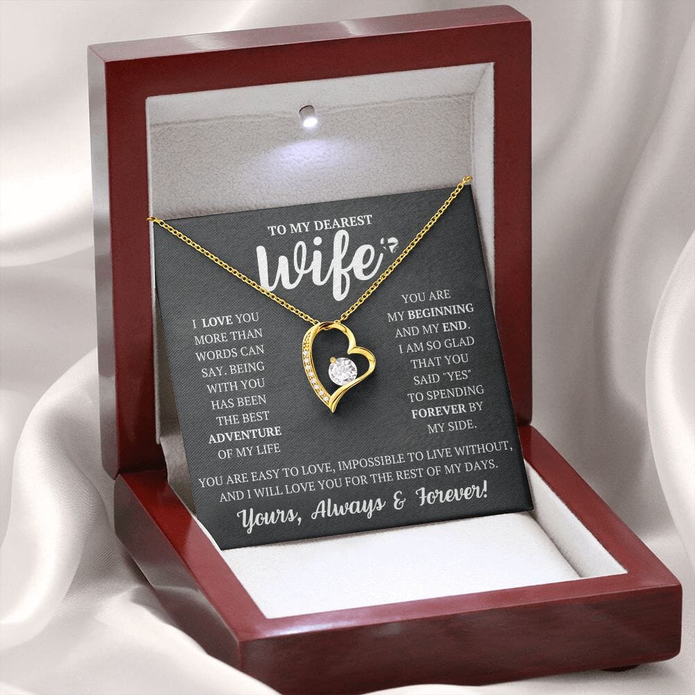 Dearest Wife - More Than Words - Forever Love Heart Necklace HGF#252FL Jewelry 18k Yellow Gold Finish Luxury Box 