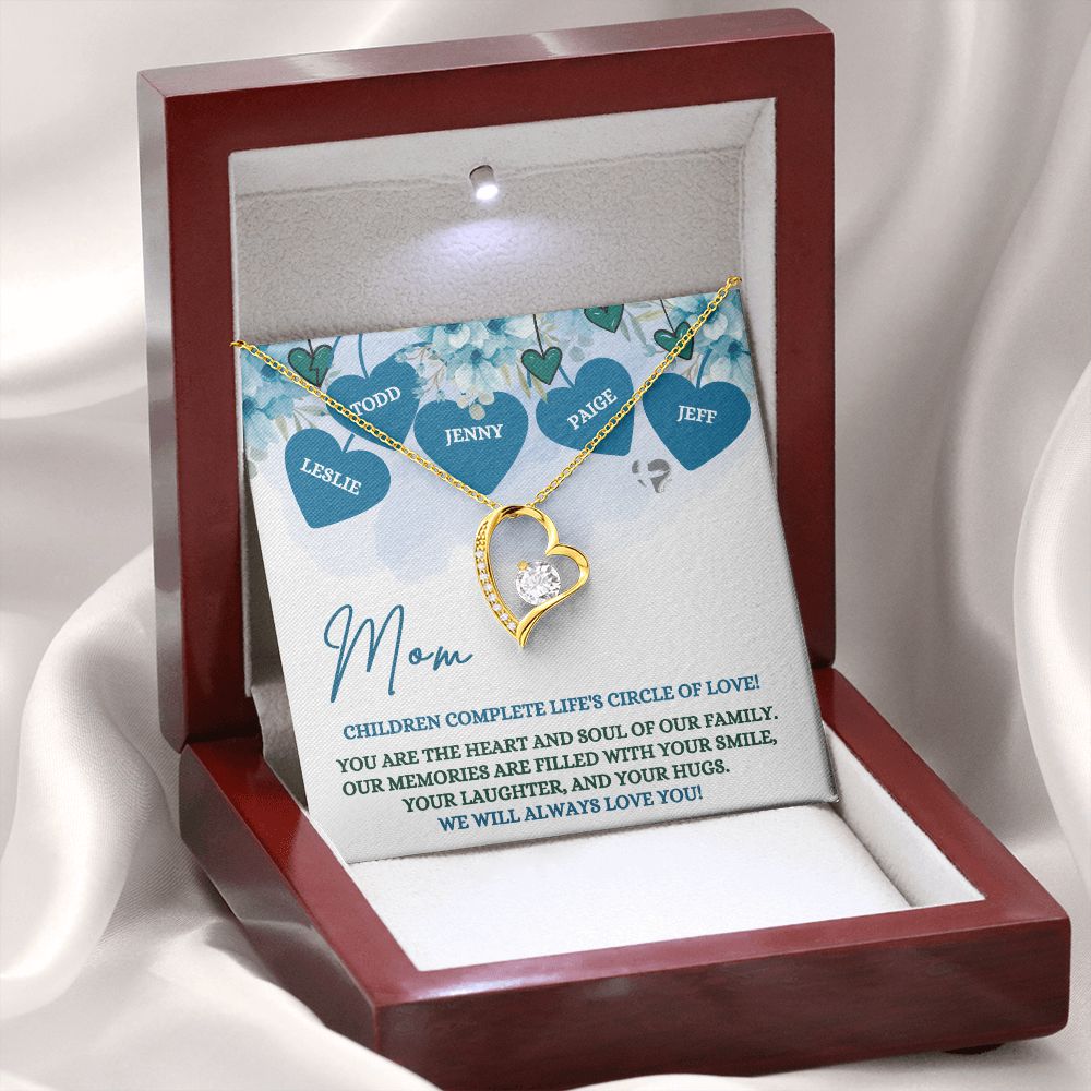 Mom's Circle of Love - Personalized - Forever Heart Necklace HGF#173LK Jewelry 18k Yellow Gold Finish Luxury Box 