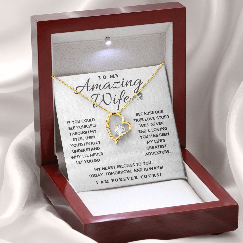 Amazing Wife - Our True Love Story - Forever Heart Necklace HGF#110v5 Jewelry 18k Yellow Gold Finish Luxury Box 