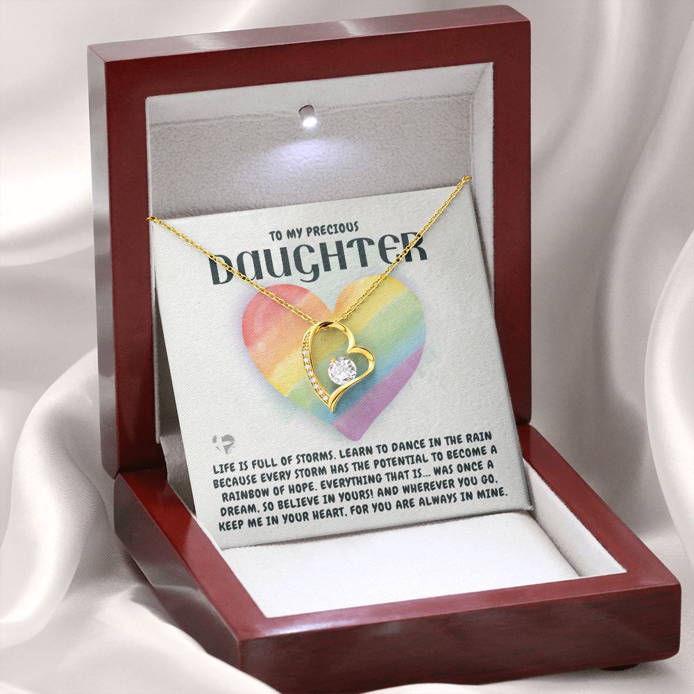 Precious Daughter - Storms Bring Rainbows - Love Heart Necklace HGF#199FL Jewelry 18k Yellow Gold Finish Luxury Box 