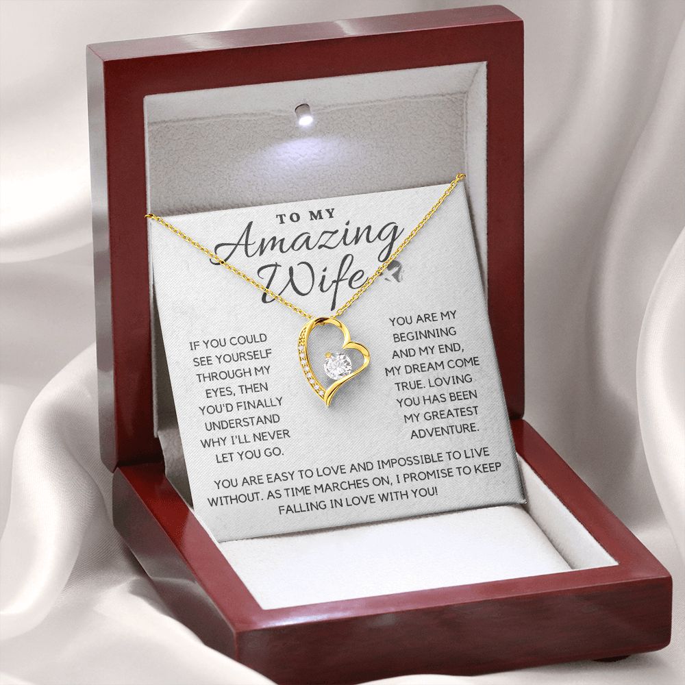 Amazing Wife - My Beginning & End - Heart Necklace HGF#110v2 Jewelry 18k Yellow Gold Finish Luxury Box 