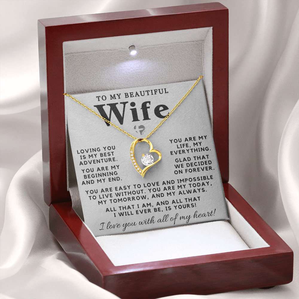 My Wife - My Life My Everything - Forever Love Heart Necklace HGF#98FL Jewelry 18k Yellow Gold Finish Luxury Box 