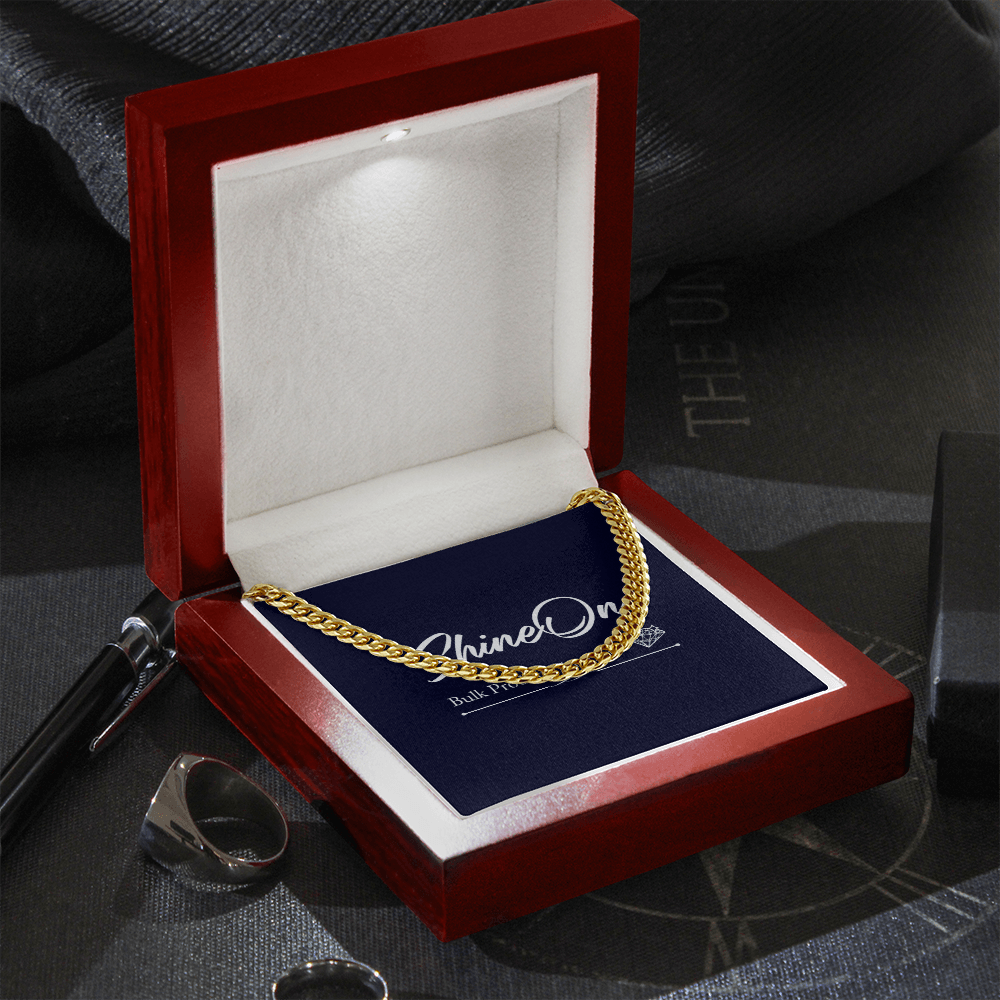Men's Gold Cuban Link Chain Necklace In Luxury Light Up Box