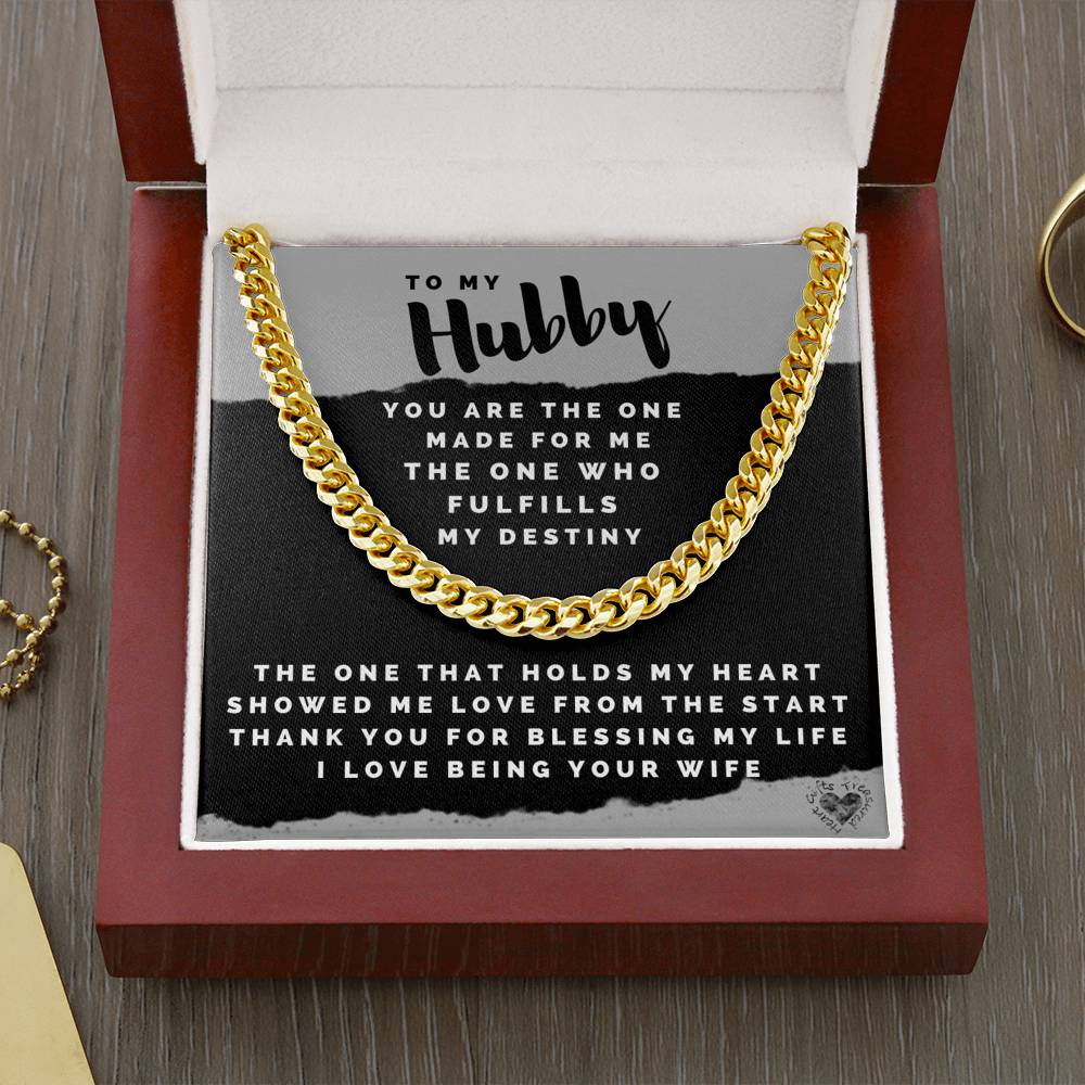 Hubby Anniversary Gift Necklace For Men Jewelry Cuban Link Chain (14K Gold Over Stainless Steel) 