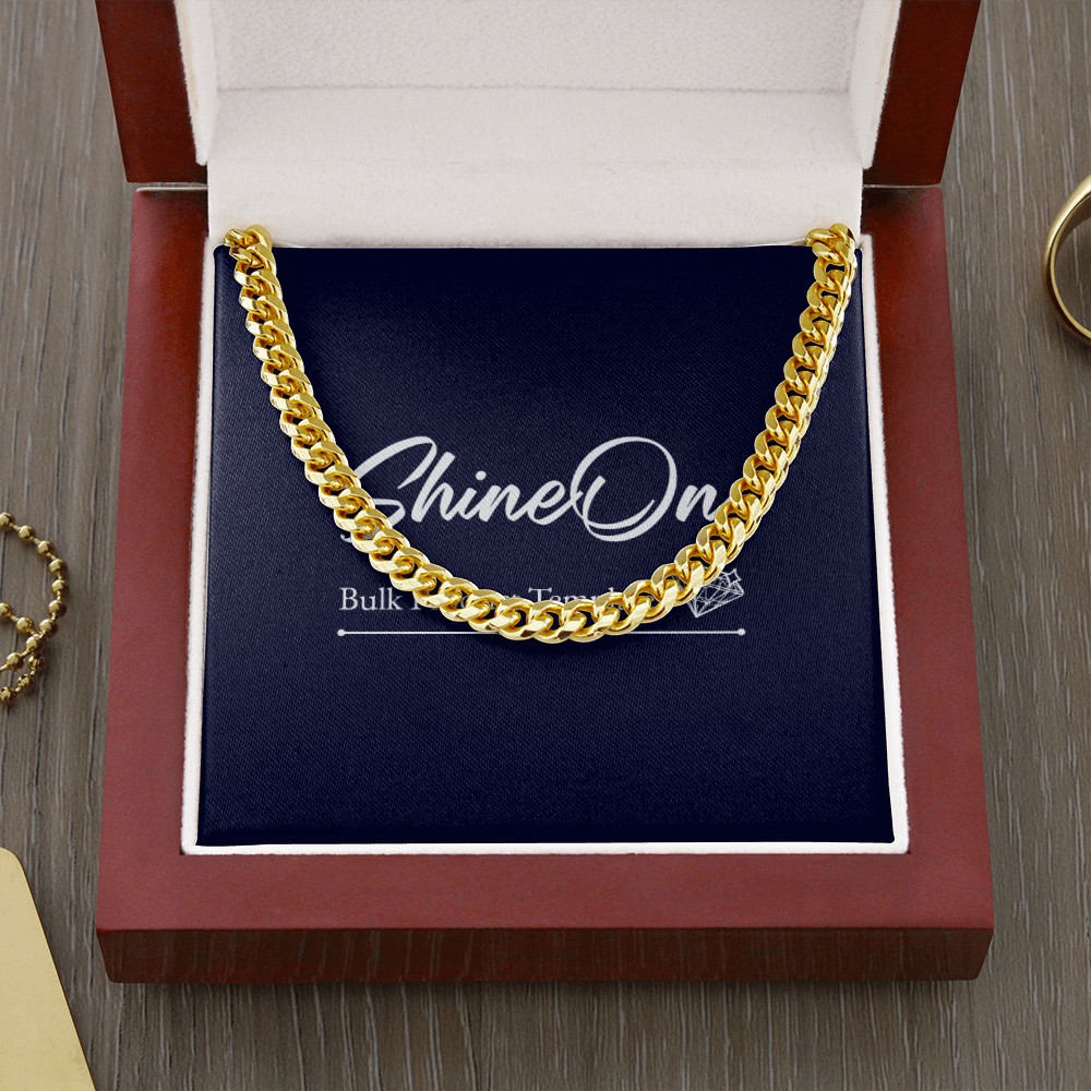 Men's Gold Cuban Link Chain Necklace In Luxury Light Up Box
