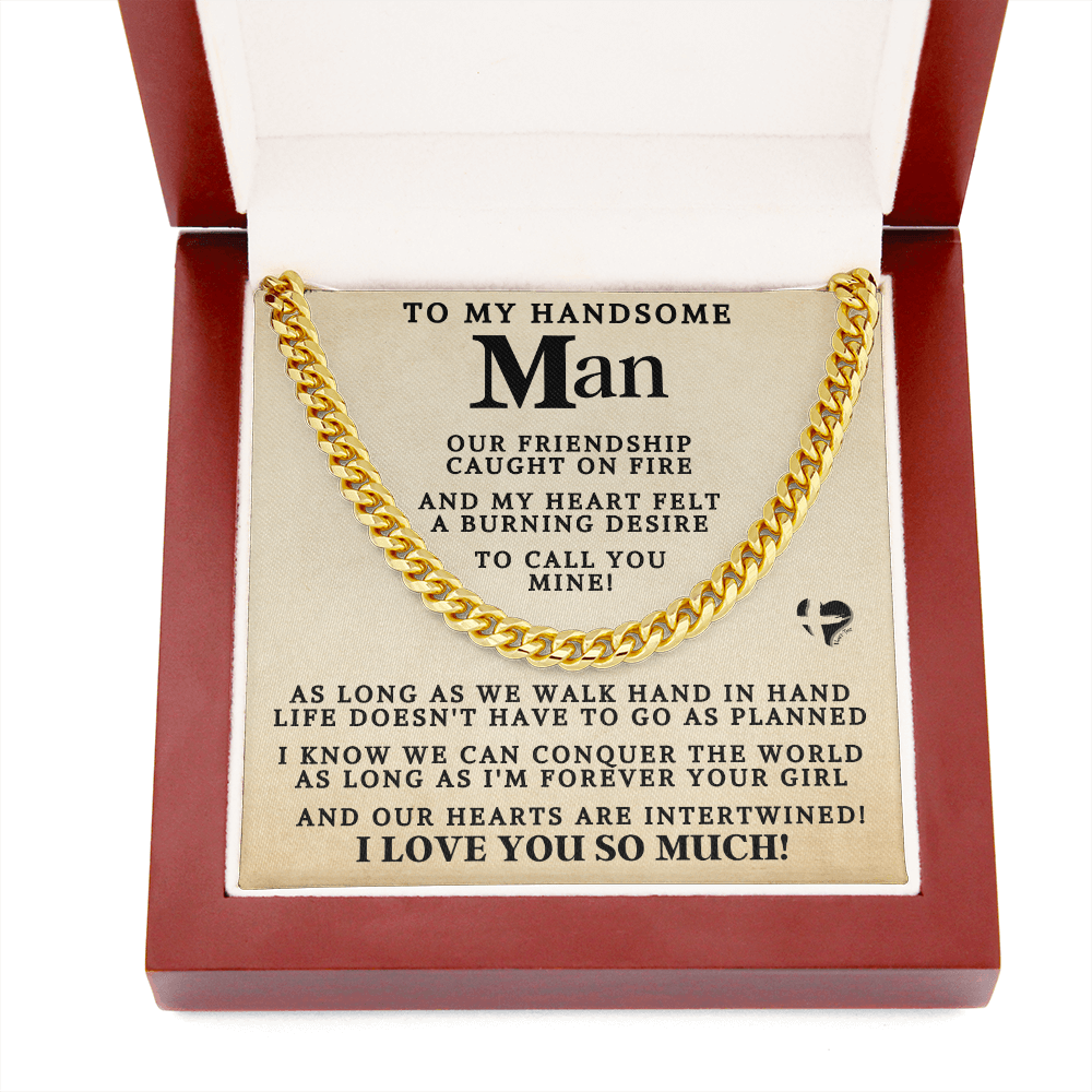 My Man Conquer The World Tan 76CCtan Cuban Chain Jewelry Cuban Link Chain (14K Gold Over Stainless Steel) 
