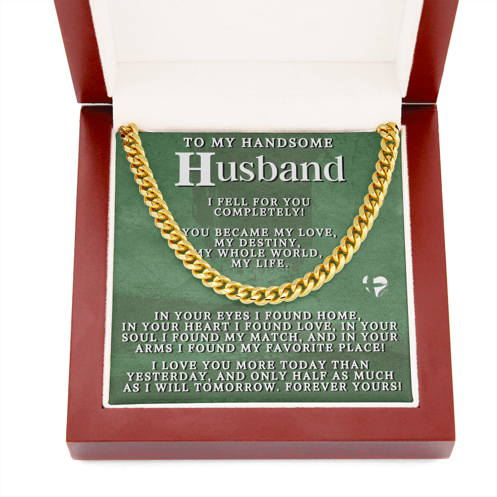 To Husband - My Love My Destiny My Life - Cuban Chain 80CCbGrn Jewelry Cuban Link Chain (14K Gold Over Stainless Steel) 