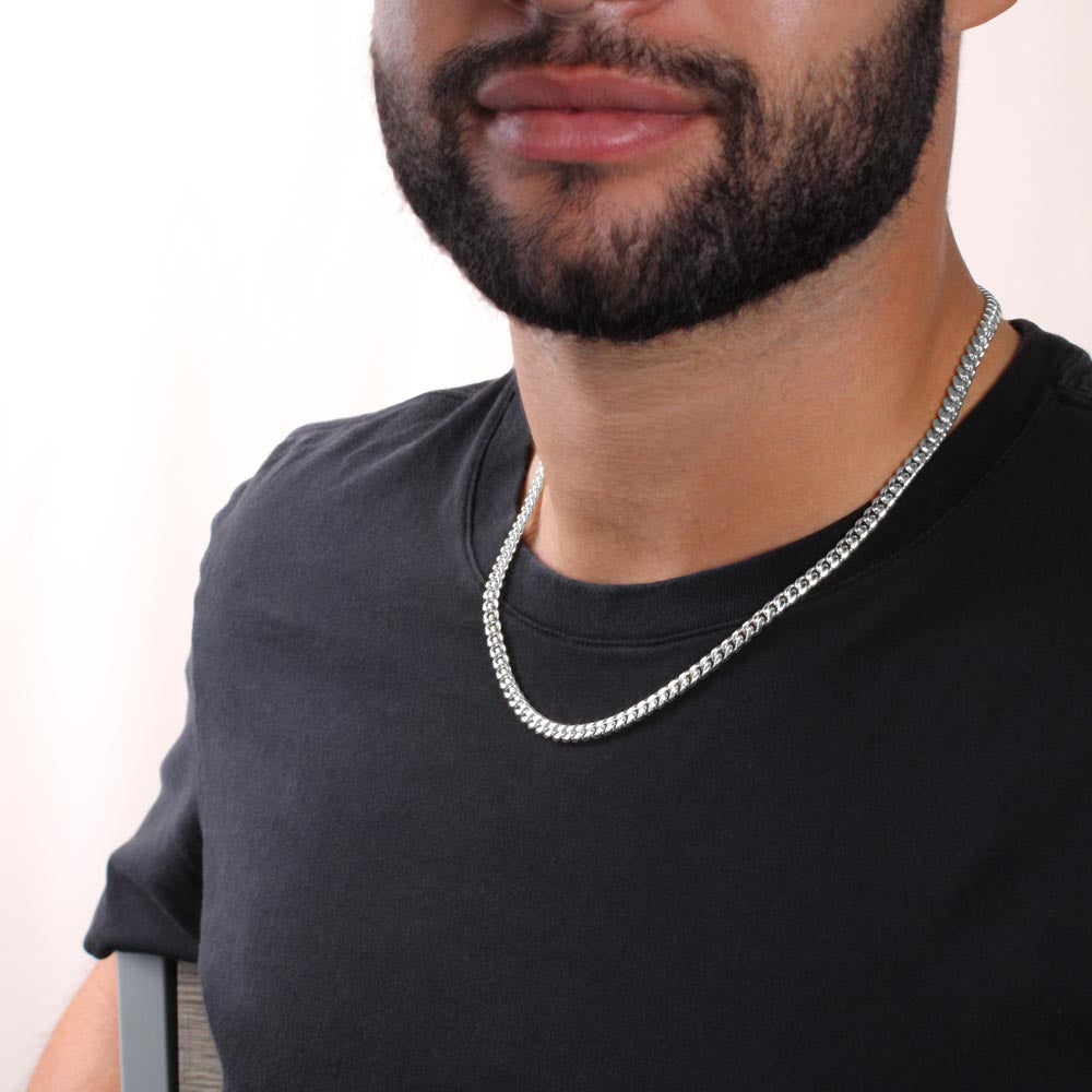 Men's Silver Cuban Link Chain Necklace on Man