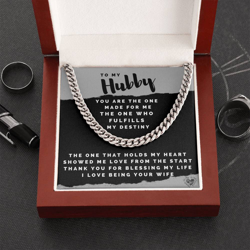 Hubby Anniversary Gift Necklace For Men Jewelry Cuban Link Chain (Stainless Steel) 