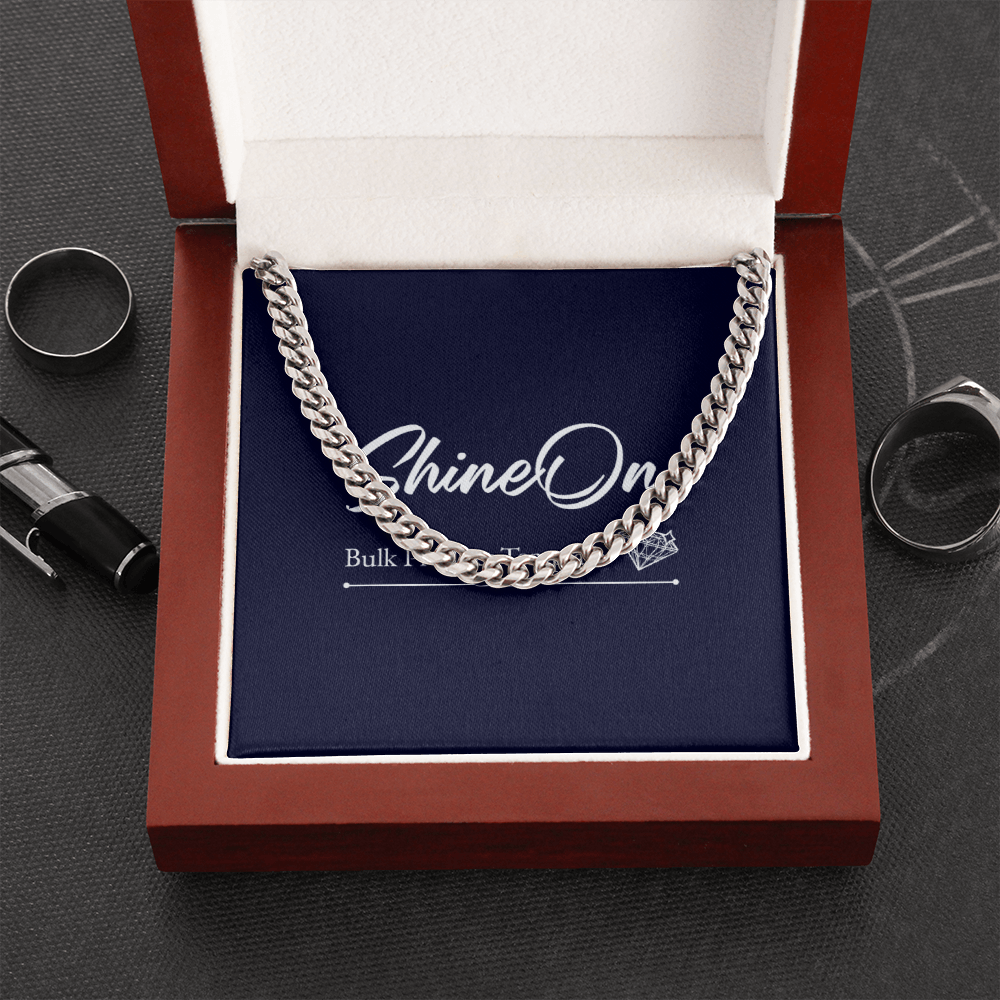 Men's Silver Cuban Link Chain Necklace In Luxury Light Up Box
