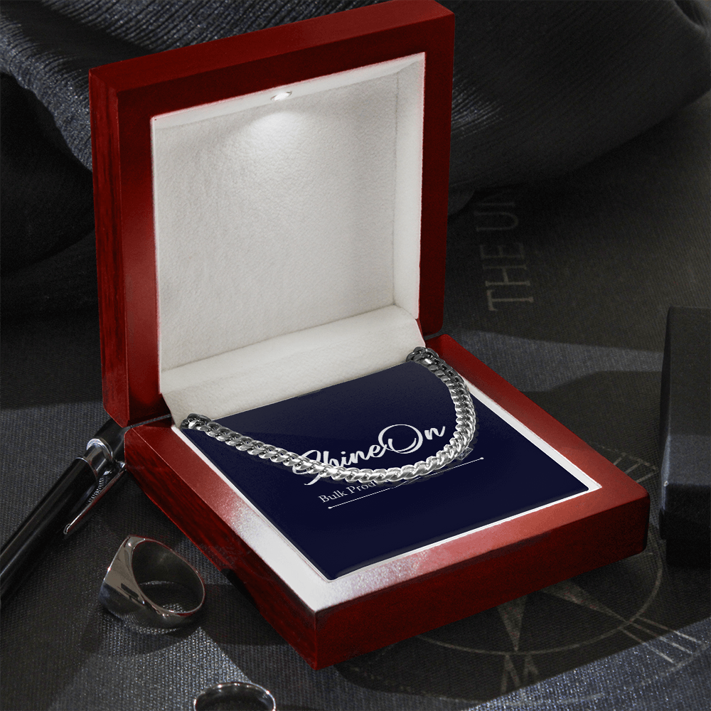 Men's Silver Cuban Link Chain Necklace In Luxury Light Up Box