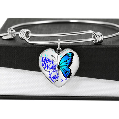 Blue Butterfly Bracelet Jewelry Blue Butterfly Heart Pendant Silver Bangle No 