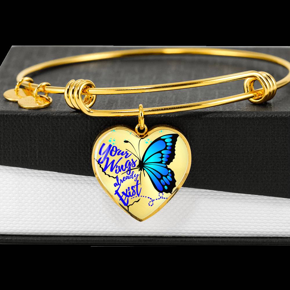 Blue Butterfly Bracelet Jewelry Blue Butterfly Heart Pendant Gold Bangle No 
