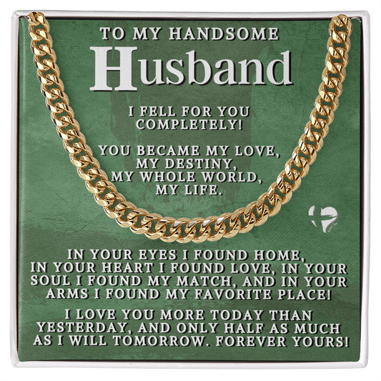 To Husband - My Love My Destiny Cuban Chain 2-80CCbGrn Jewelry 14K Gold Coated Standard Box 