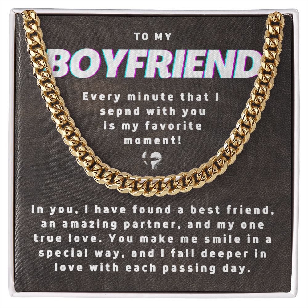 To My Boyfriend - My Favorite Moments - Cuban Chain HGF#190CC Jewelry 14K Gold Coated Standard Box 