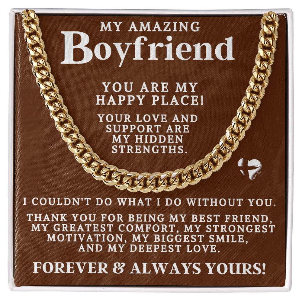Boyfriend - My Happy Place - Cuban Chain2 Necklace Jewelry 14K Gold Coated Standard Box 
