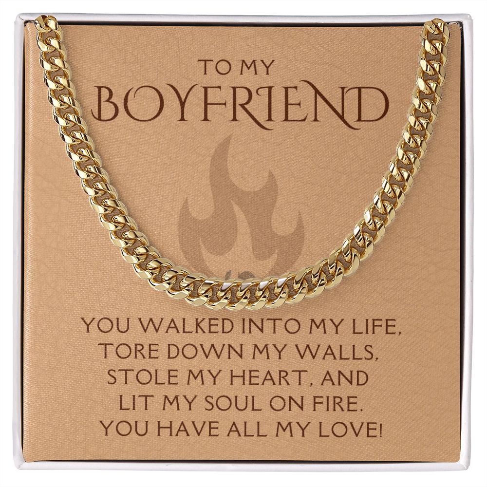 To My Boyfriend - Soul On Fire - Cuban Chain HGF#188CC Jewelry 14K Gold Coated Standard Box 
