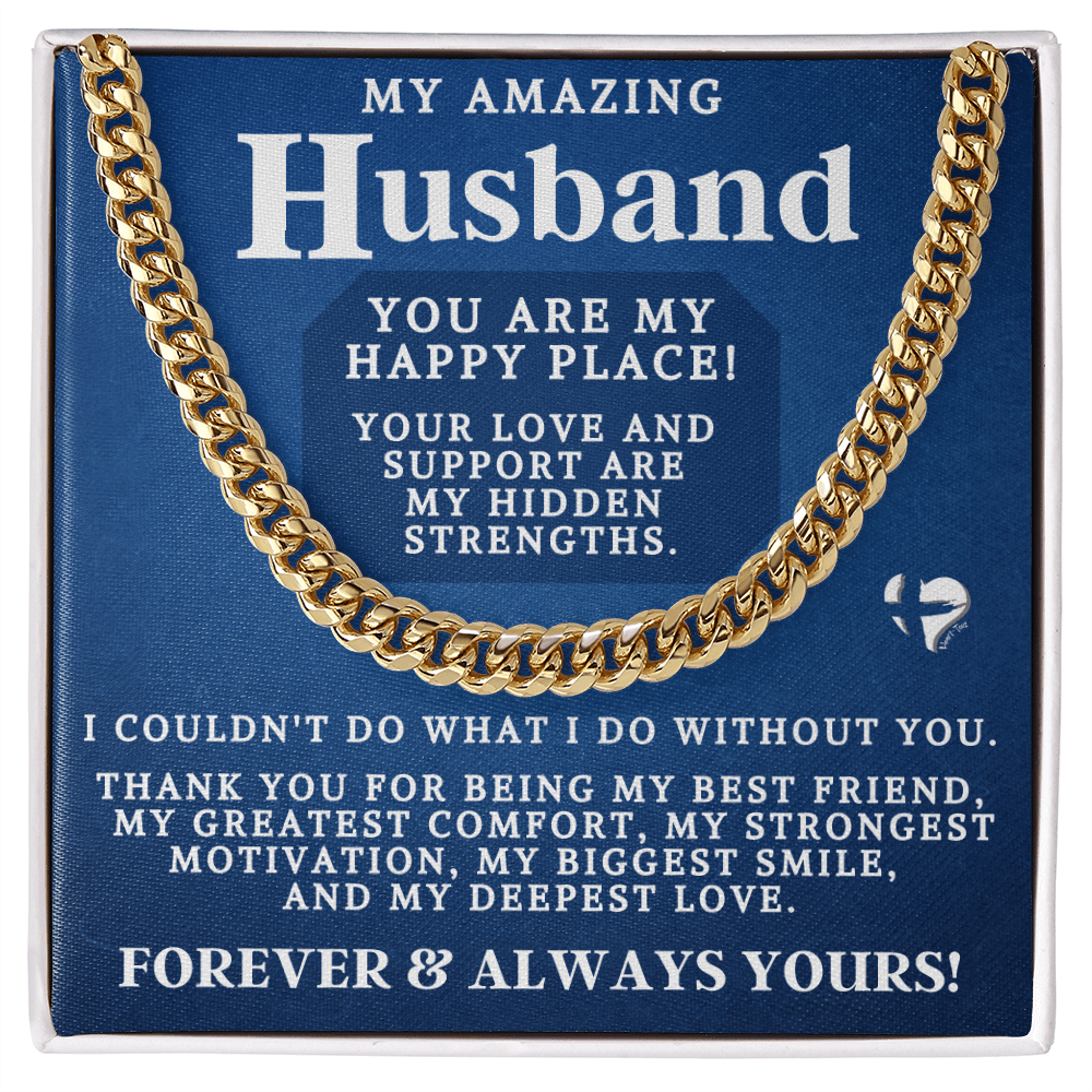 Husband Happy Place Cuban Chain 2 Jewelry 14K Gold Coated Standard Box 