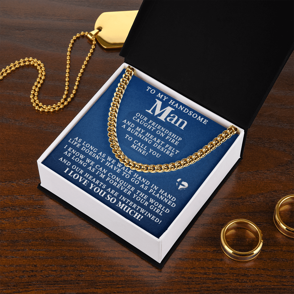 My Man - Conquer The World - Cuban Link Chain HGF#76CC Necklaces 14K Gold Coated Standard Box 