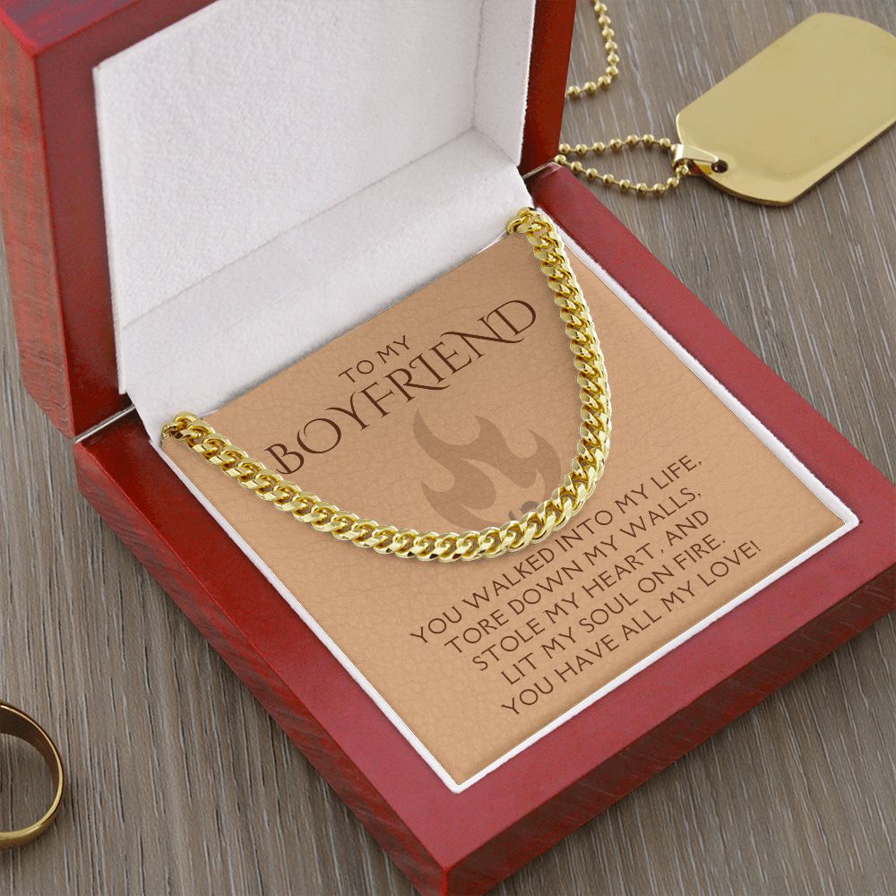 To My Boyfriend - Soul On Fire - Cuban Chain HGF#188CC Jewelry 14K Gold Coated Luxury Box 
