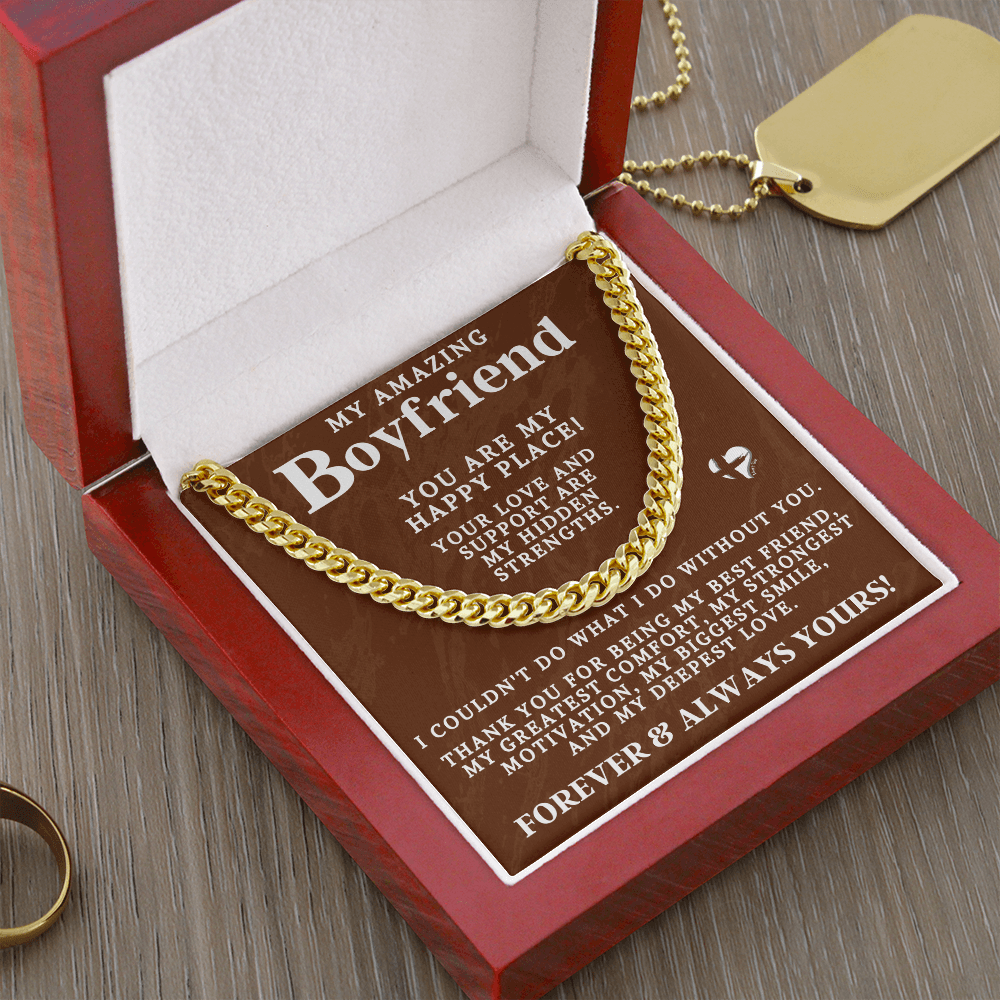 Boyfriend - My Happy Place - Cuban Chain2 Necklace Jewelry 14K Gold Coated Luxury Box 