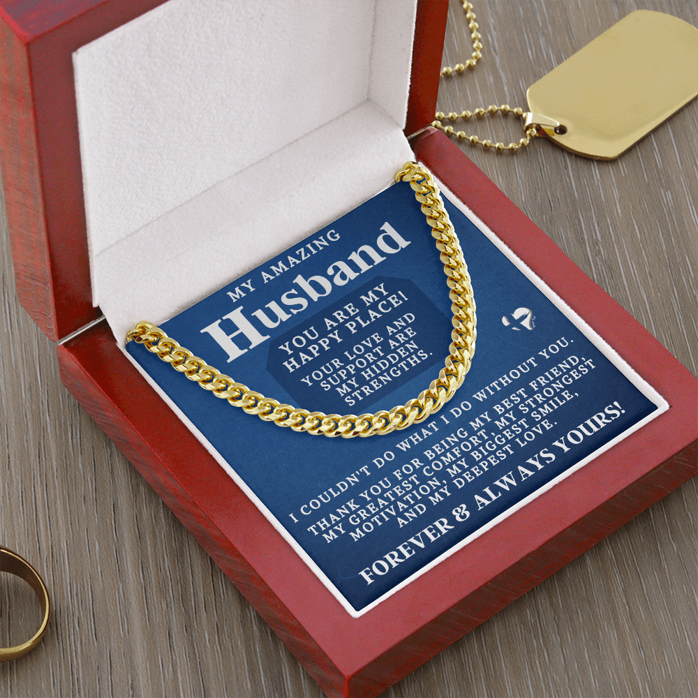 Husband Happy Place Cuban Chain 2 Jewelry 14K Gold Coated Luxury Box 