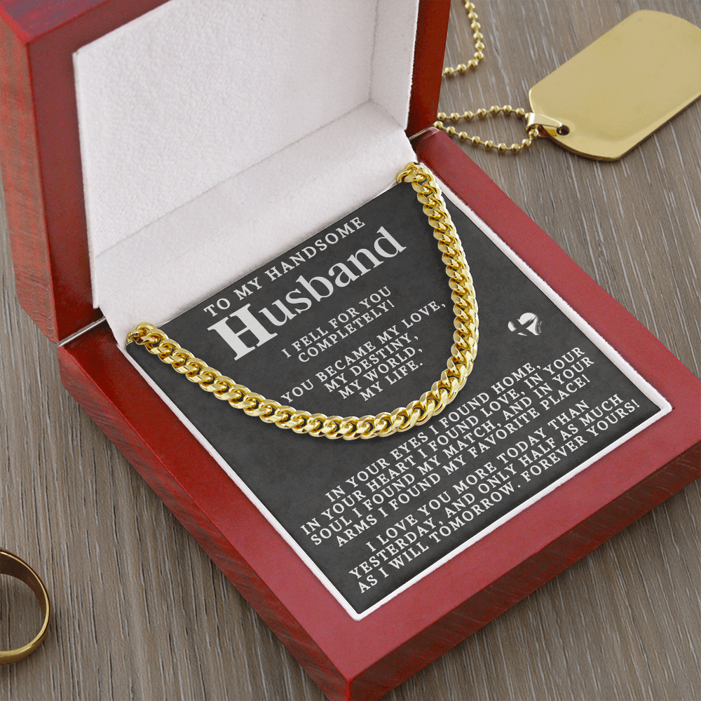 To Husband - My Love My Destiny Cuban Chain 2-80CCblk Jewelry 14K Gold Coated Luxury Box 