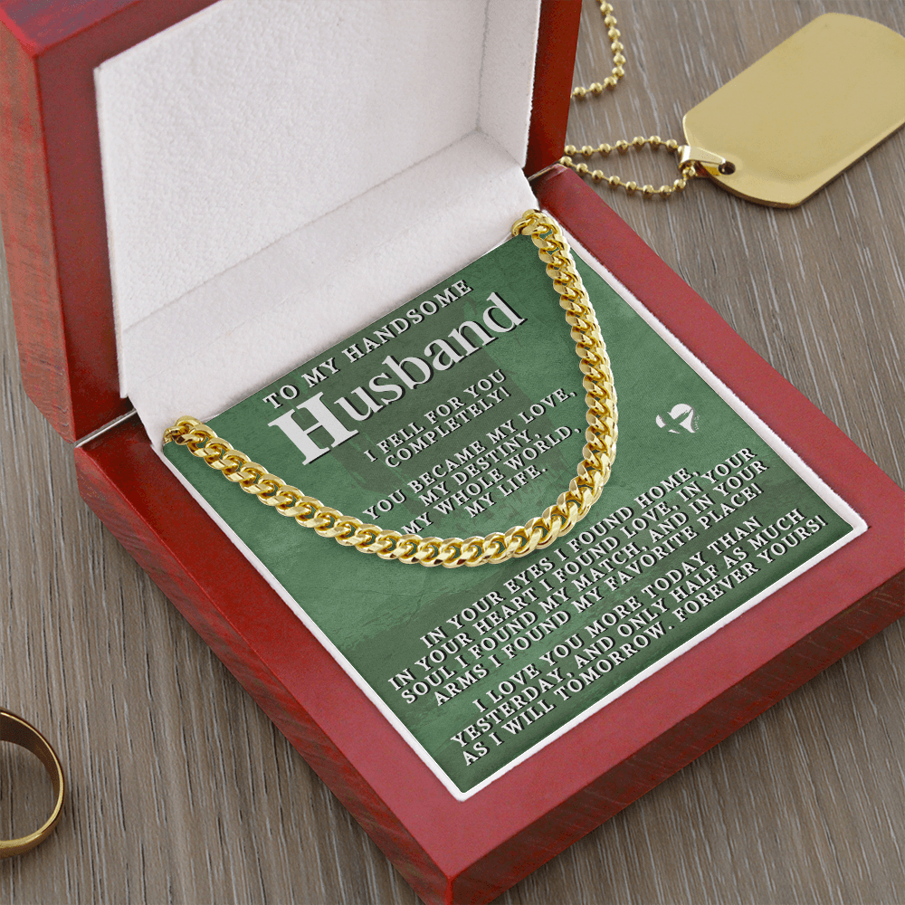 To Husband - My Love My Destiny Cuban Chain 2-80CCbGrn Jewelry 14K Gold Coated Luxury Box 